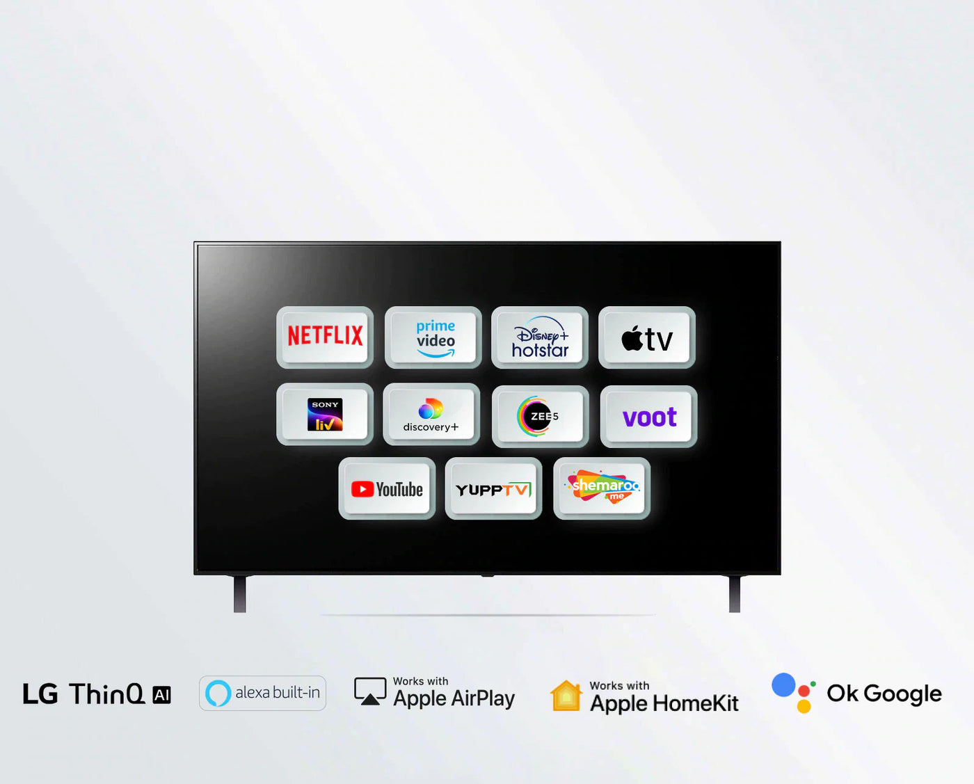 LG 82UP8100 tv streaming szolgáltatások és appok ikonjai.