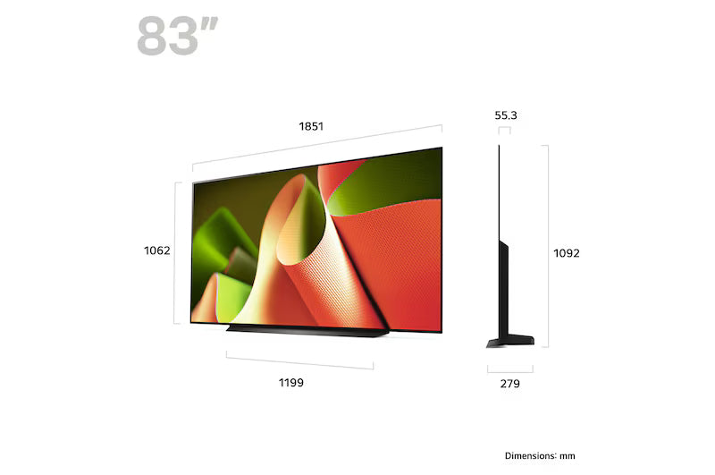 LG 83B4 OLED Televízió méretei mm-ben.