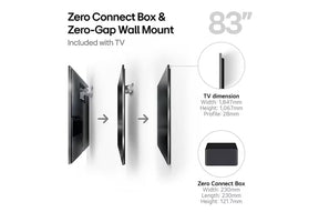 LG 83M4 OLED televízió és box méretei mm-ben.