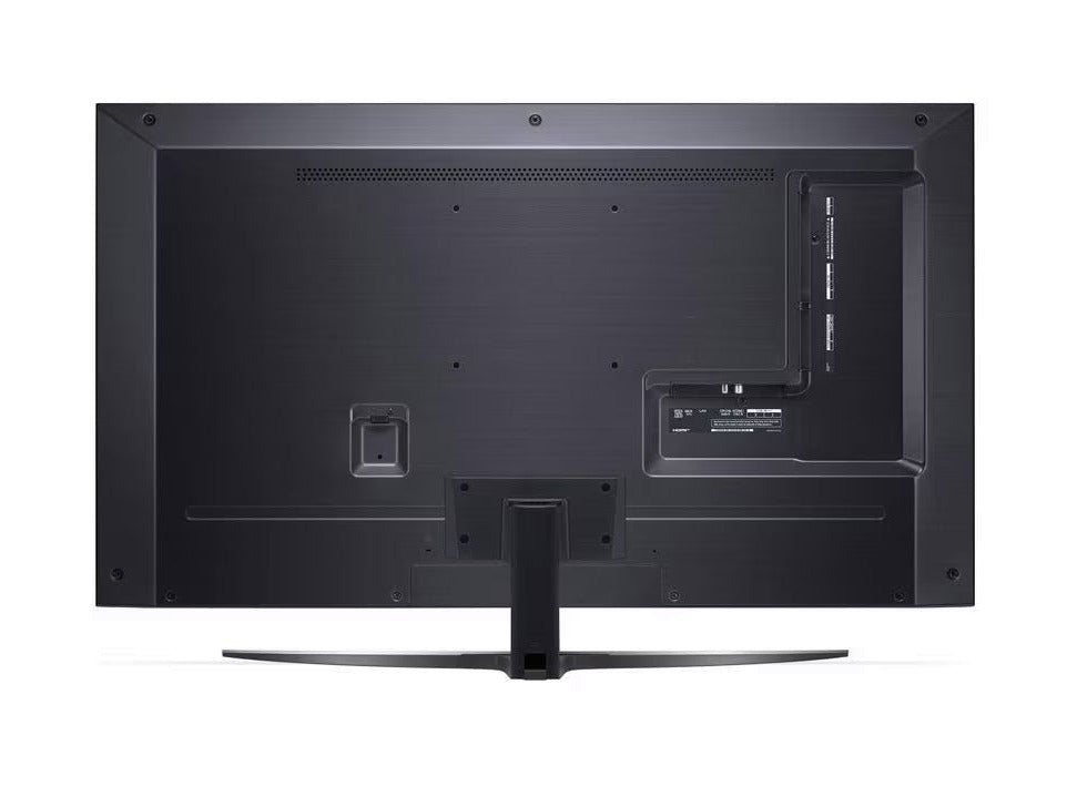 LG 86QNED823QB 4K MiniLED Gaming TV hátulnézetben, talpon.