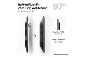 LG 97G4 OLED Televízió fali konzol megoldás méretekkel.