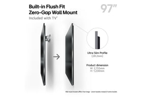 LG 97G5 OLED Televízió fali konzolos változat méretei mm-ben.