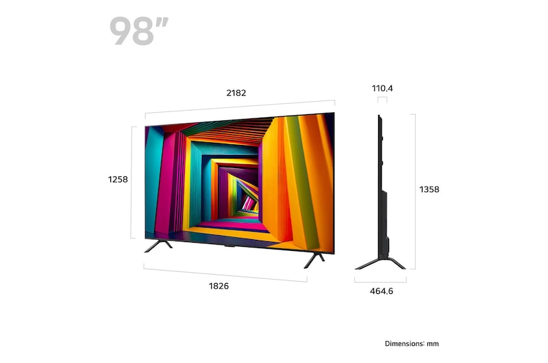 LG 98UT9100 televízió méretei mm-ben.