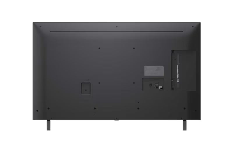 LG 43NANO80A televízió hátulnézetben, talpon.