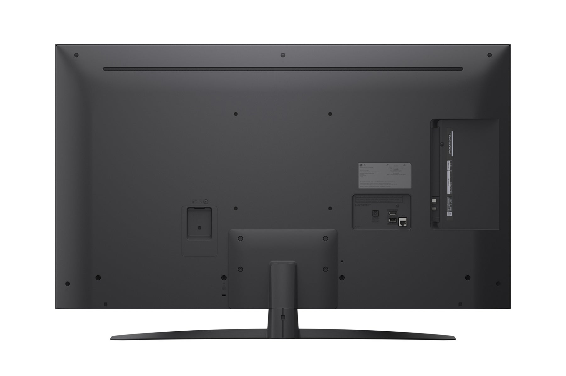 LG 86NANO80A televízió hátulnézetben, talpon.