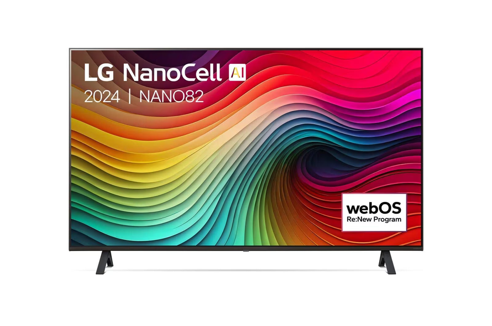 LG NANO82T szériás televízió előlnézetben talpon.