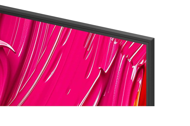 LG 75QNED80A televízió vékony kávája közelről.