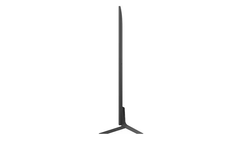 LG 86QNED80A televízió oldalnézetben, talpon.