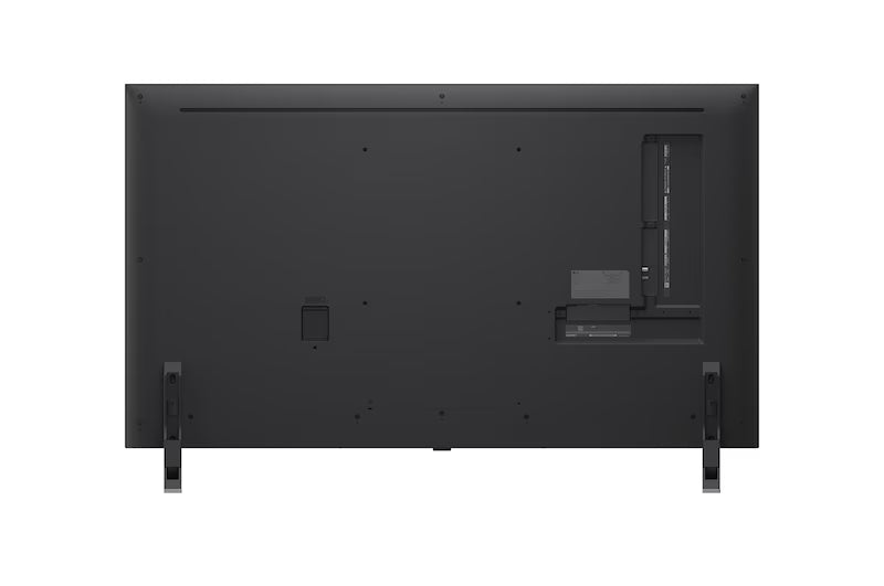 LG 55QNED85A televízió hátulnézetben, talpon.