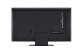 LG 86QNED87T3B televízió hátulnézetben talpon.