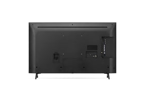 LG 65UT8000 Smart televízió hátulnézetben, talpon.