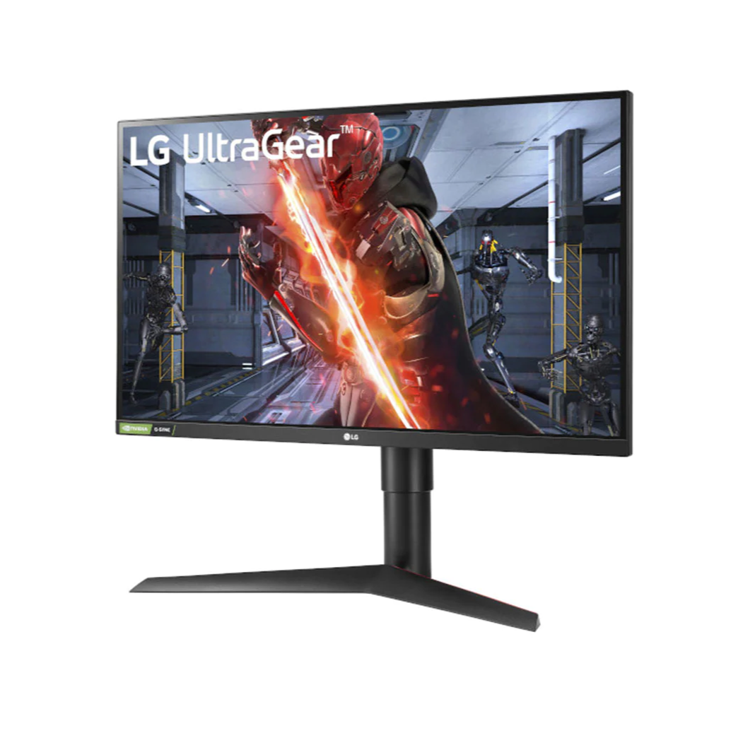 LG 27" UltraGear 2K QHD 144Hz 1ms Nano IPS Gamer Monitor előlnézet enyhén balra fordítva, 27GL850-B