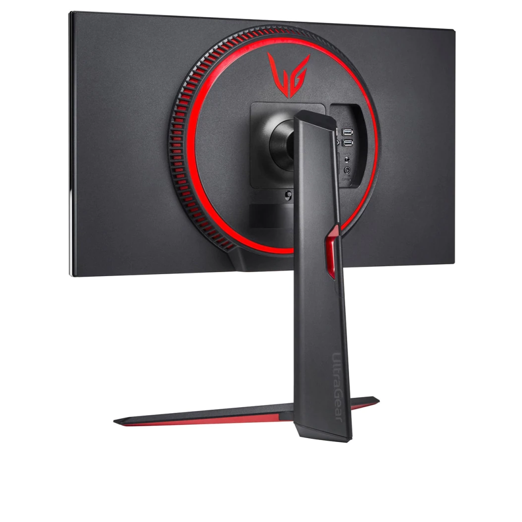 LG 27" UltraGear 4K UHD 160Hz 1ms Nano IPS Gamer Monitor hátulnézet balra fordítva csatlakozókkal rgb nélkül, 27GN950-B