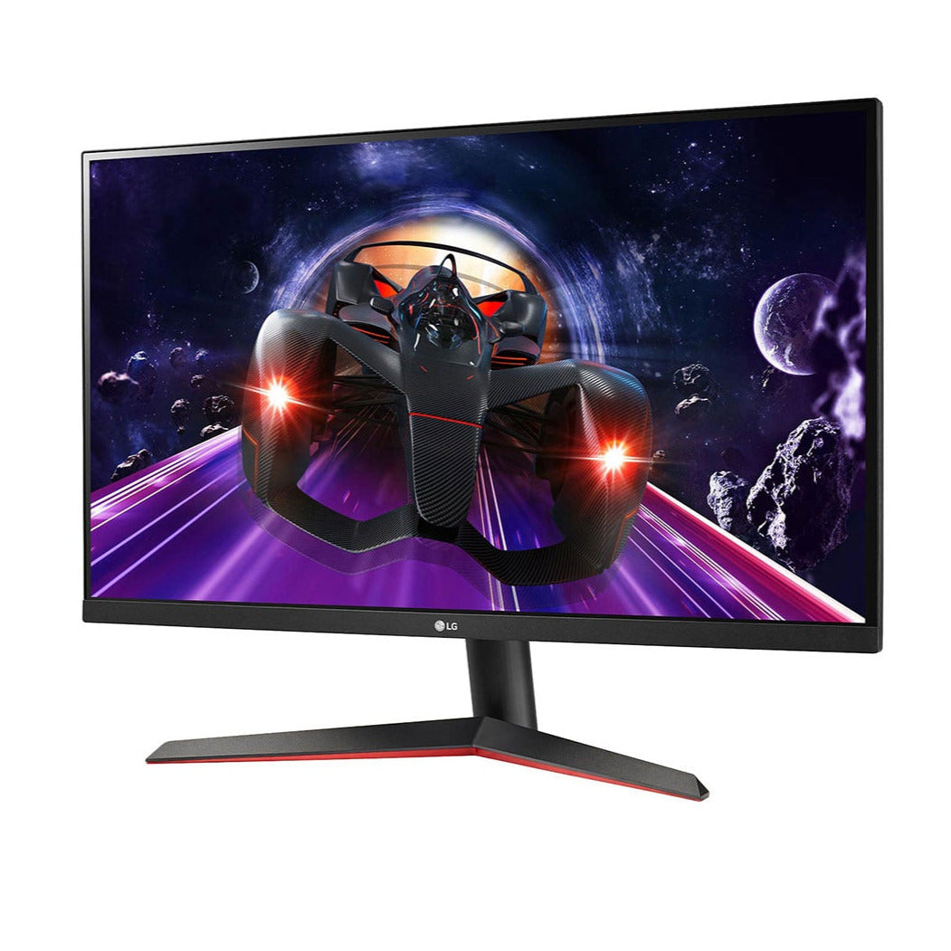 LG 27" FHD 75Hz 1ms FreeSync IPS Gamer Monitor előlnézet enyhén balra fordítva, 27MP60G-B