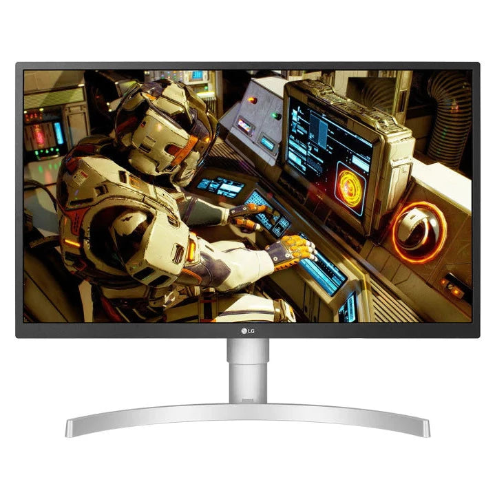 LG 27" 4K UHD IPS Paneles Monitor, előlnézetben egy robot vezérlőpanel előtt, 27UL550-W