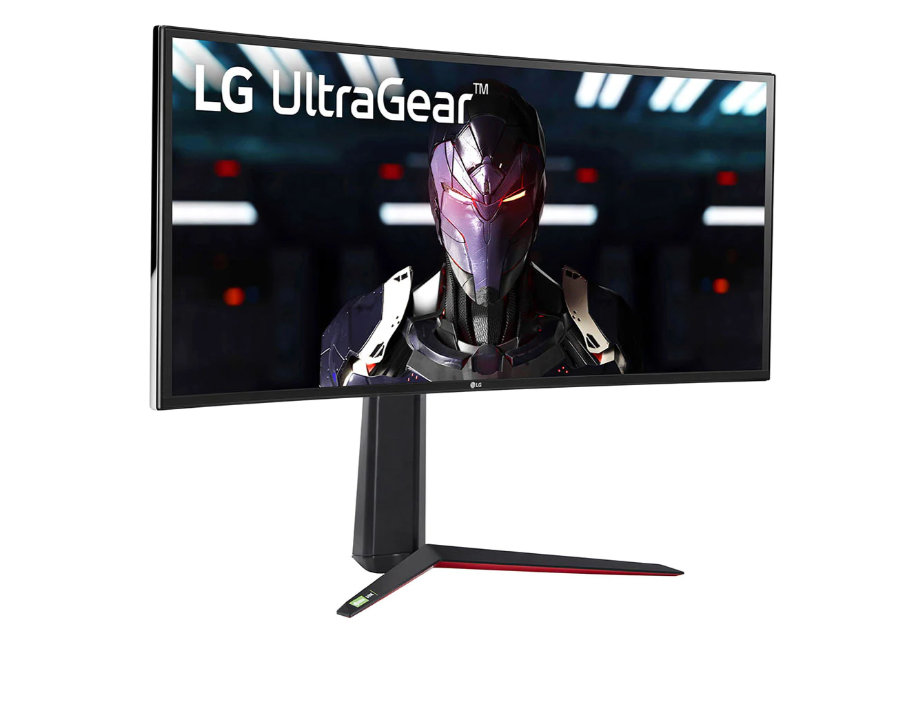 LG 34" Ívelt UltraGear 2K WQHD 160Hz 1ms Nano IPS Gamer Monitor előlnézet enyhén jobbra fordítva, 34GN850-B