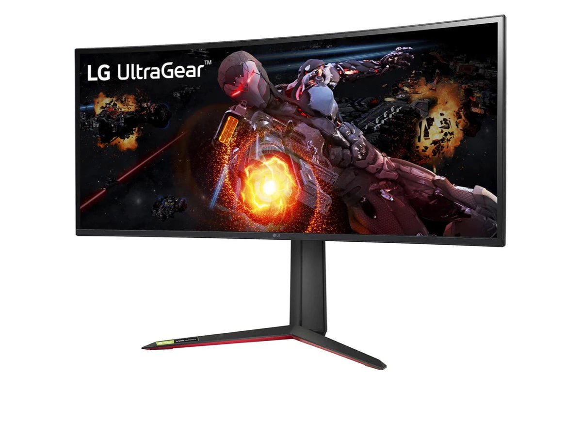 LG 34" Ívelt UltraGear 2K WQHD 180hz 1ms Nano IPS Monitor előlnézet enyhén balra fordítva, 34GP950G-B