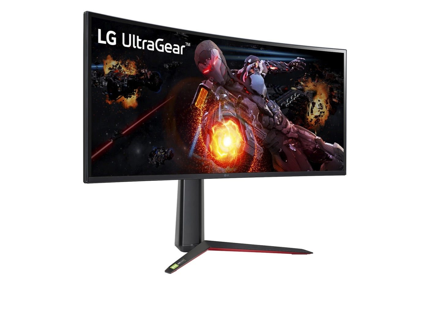 LG 34" Ívelt UltraGear 2K WQHD 180hz 1ms Nano IPS Monitor előlnézet jobbra fordítva, 34GP950G-B