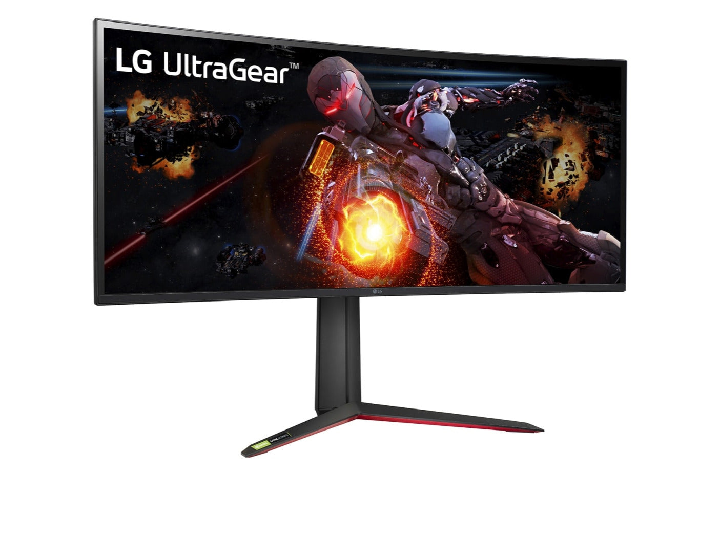 LG 34" Ívelt UltraGear 2K WQHD 180hz 1ms Nano IPS Monitor előlnézet enyhén jobbra fordítva, 34GP950G-B