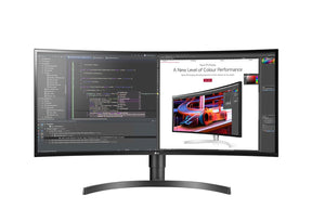 LG 34" Ívelt UltraWide 2K WQHD FreeSync HDR IPS Monitor előlnézet photoshop illusztrációval, 34WL85C-B