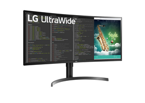 LG 35" Ívelt UltraWide 2K WQHD 100Hz FreeSync HDR VA Monitor előlnézet enyhén jobbra fordítva, 35WN73A-B